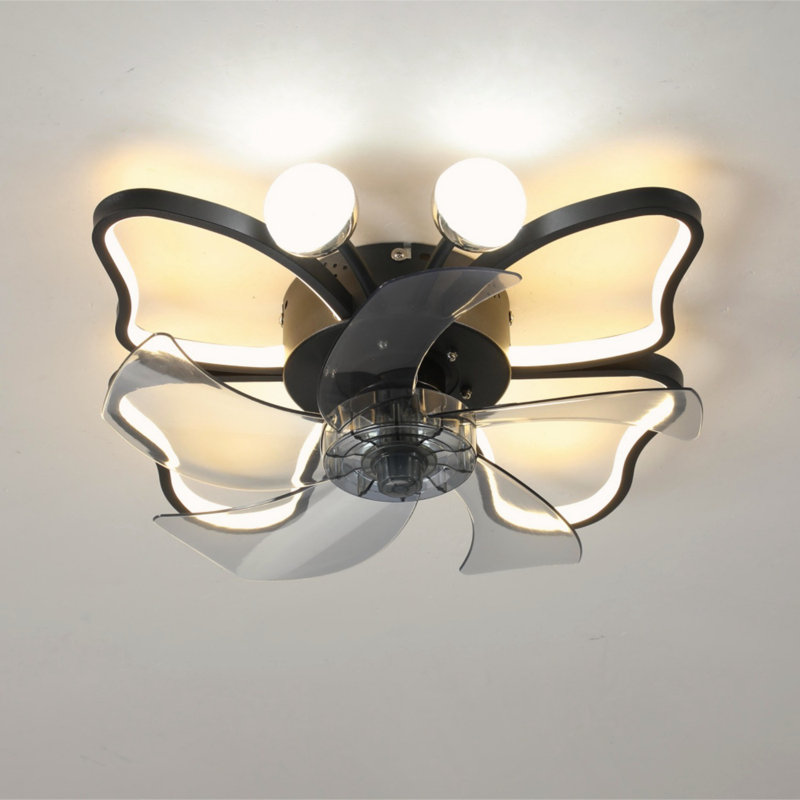 19.7 Inch Light Ceiling Fan With Lights Remote Control With Modern Butterfly Design Styling, Black, Fan For Bedroom, Living Room, Timing Function, Noiseless
