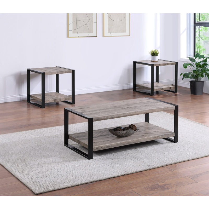 Ensemble de table basse contemporaine 3 pièces, 1 table basse rectangulaire et 2 tables de bout carrées