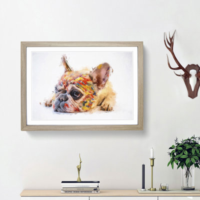 Painted French Bulldog in Abstract - Framed Print