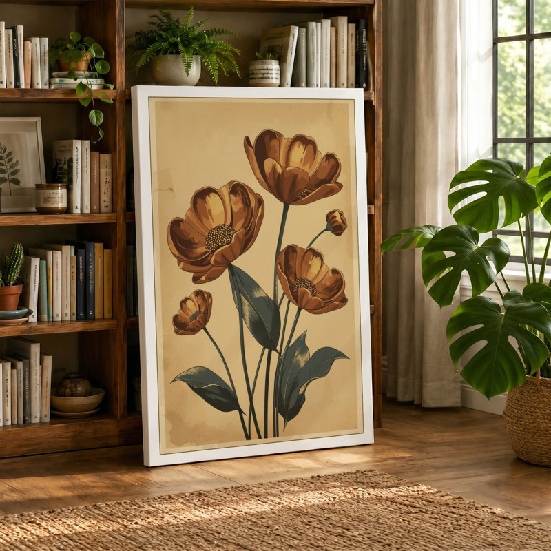 Study in Burgundy Botanical - Wrapped Canvas, 30x20 - 76.2 x 50.8 cm, Terracotta Border