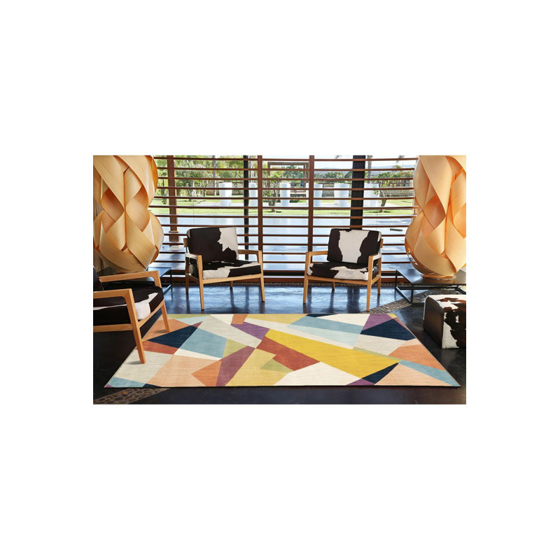 Multi Color Mixed Geometric Pattern Creative Modern Decorative Machine Washable Area Rug, Square 4'11"