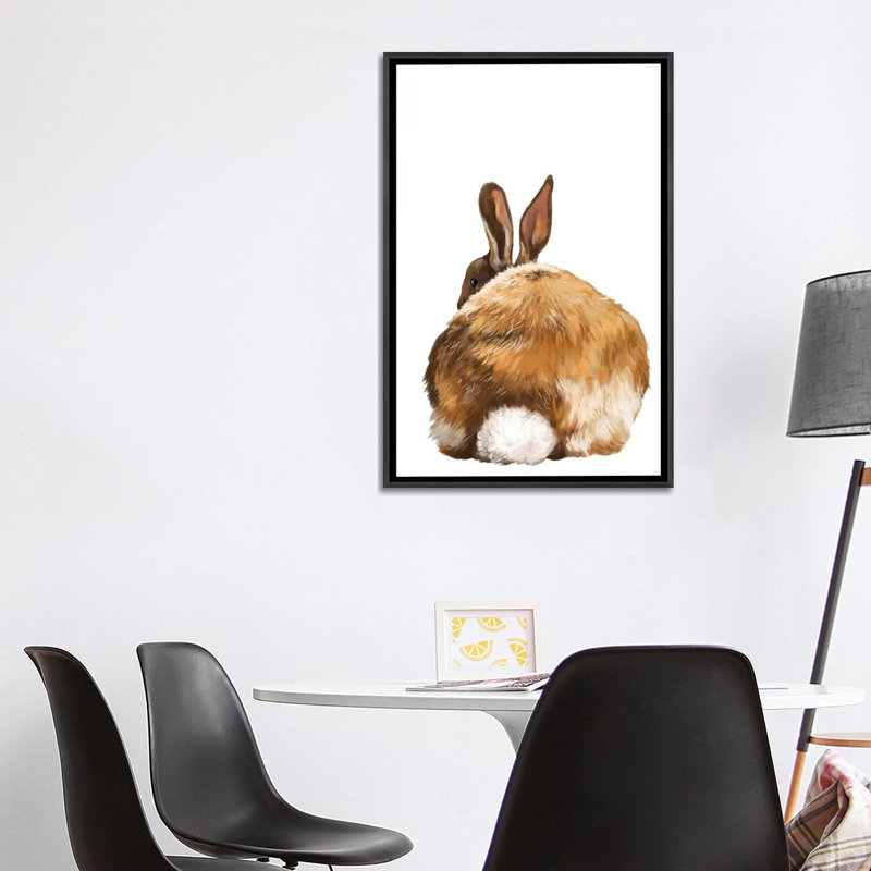 Art de lapin, H 48 po x l 32 po x P 1,5 po, Toile avec cadre noir patiné