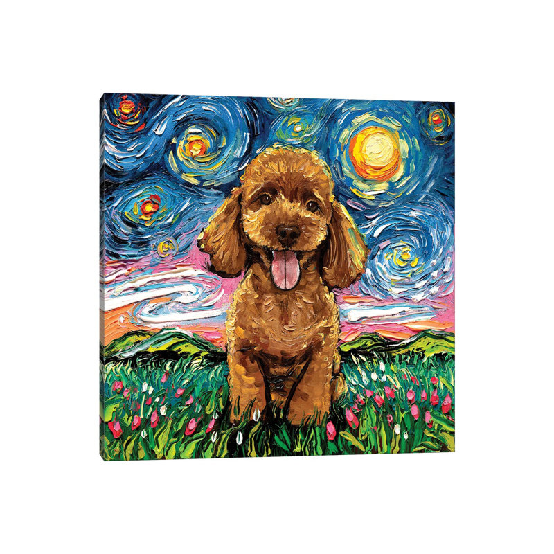 Reproduction d’art, "abricot Poodle Night" par aja Trèves, Pas de tapis, Toile tendue, H 12 po x l 12 po x P 0,75 po