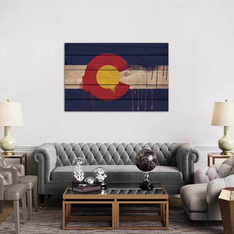 Colorado Paint Drip State Flag On Wood Planks by ICanvas - Print on Canvas, 20.32 cm H x 30.48 cm W, Wrapped Canvas