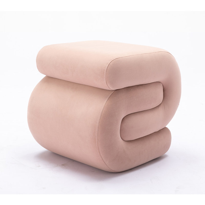 50cm Wide Velvet S-Shaped Solid Colour Footstool Ottoman, Pink