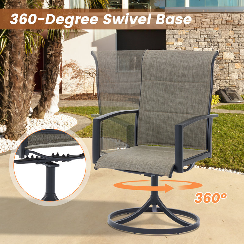 Patio Dining Set with Rectangular Dining Table and  Padded Swivel Chairs, Black/Black