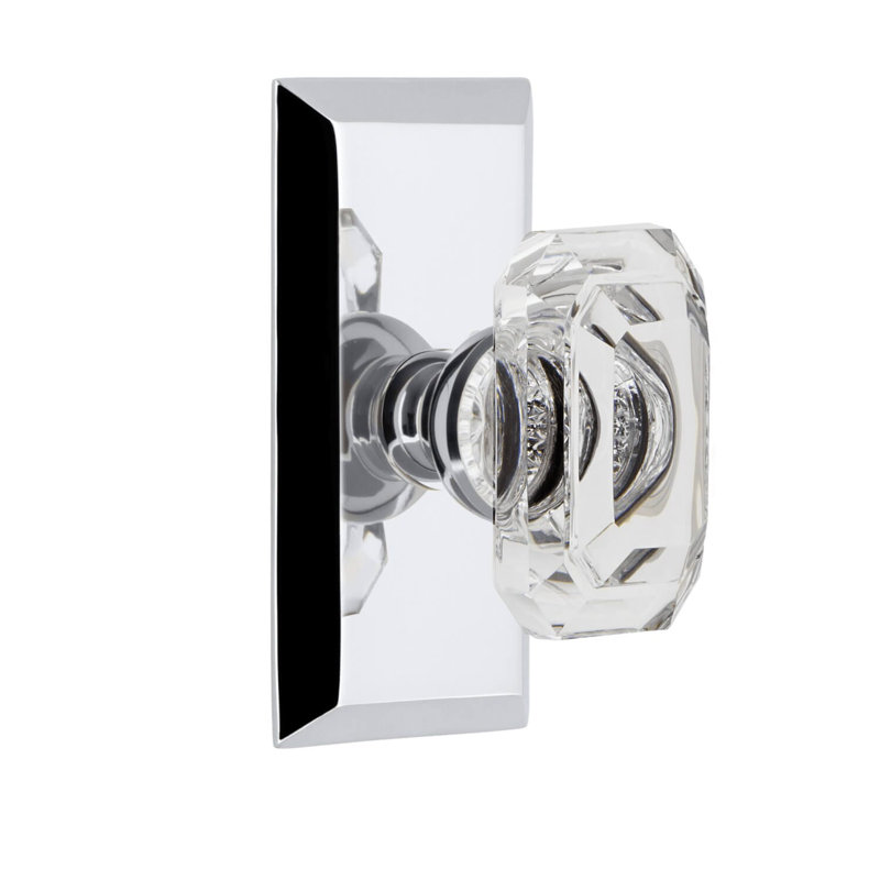 Grandeur Concealed Screw Mechanism Geometric Knob with Rectangle Rosette, Bright Chrome