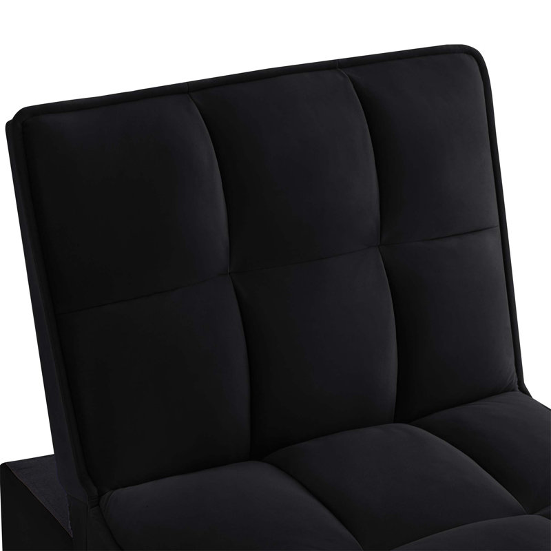 Tufted Single Pull-Out Sofa Bed with Adjustable Backrest And Pillows, Convertible Chaise Lounge, Black Velvet