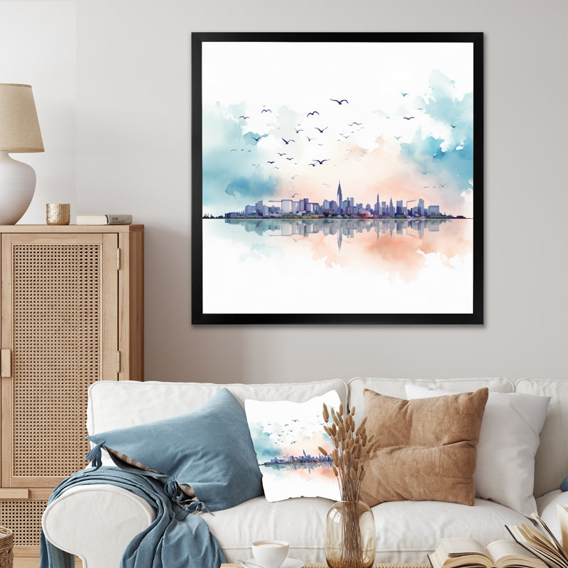 Charleston Skyline - Cityscapes Wall Decor, H 16 po x l 16 po x P 1 po, Cadre photo noir