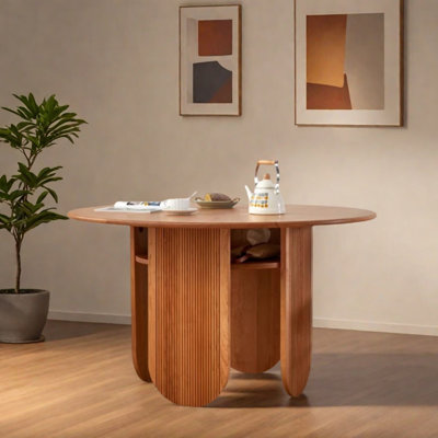 Table ronde pratique en bois massif avec rangement