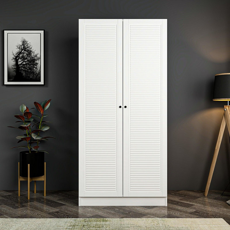 Élégante garde-robe blanche de 35,4 po x 82,7 po x 20,5 po | 100% panneau de particules enduit de mélamine, épaisseur: 0,7 pouce | Rangement spacieux au design moderne, parfait pour les chambres à coucher et les espaces de vie, durable et élégant
