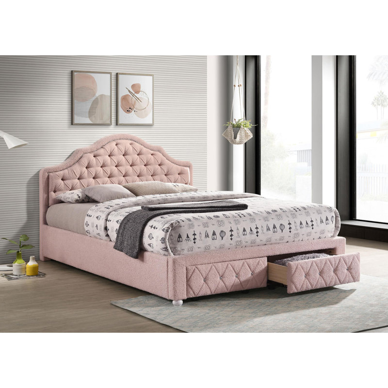 Lit plateforme simple avec rangement 44 po rose, Complète