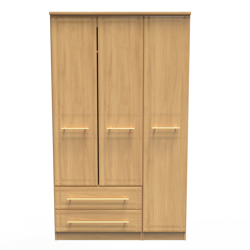 Fully Assembled 2 Door Wardrobe, 197cm H x 111cm W x 53cm D, Modern Oak