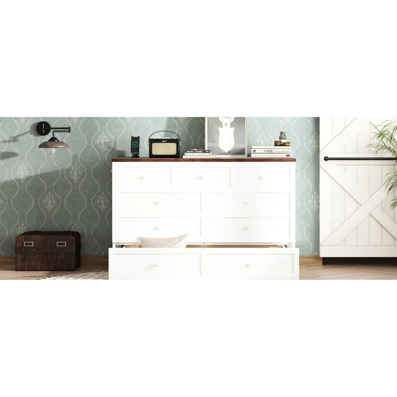 Blanc - Grand lit en noyer avec tiroir de rangement, charge et pour, bureau à domicile dans les petits espaces