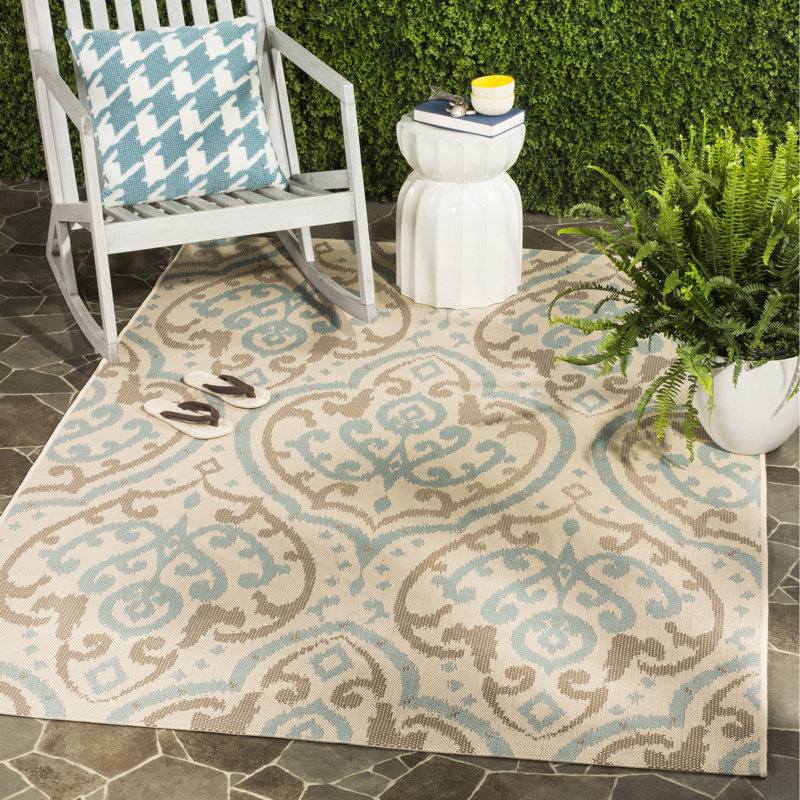 Tapis floral beige/turquoise Adelaide, Rectangle 5 pi 3 po x 7 pi 7 po