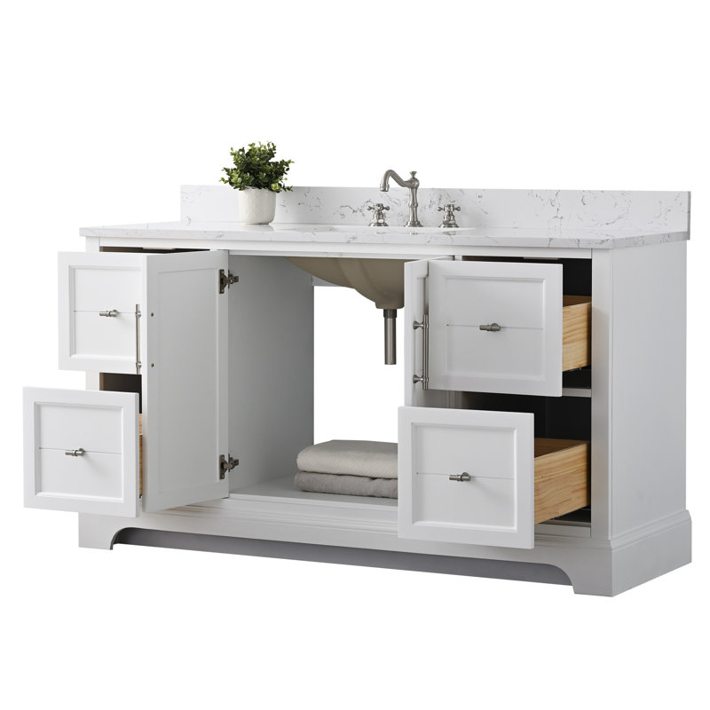 Twicken 60" Freestanding Single Sink Bathroom Vanity with Top, White