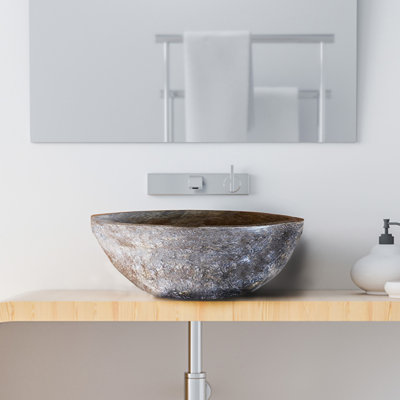 B.o.i 18'' Grey Stone Oval Bathroom Sink