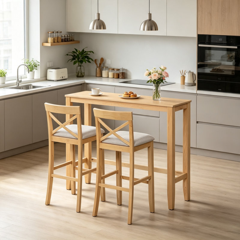 Ensemble de salle à manger à hauteur de comptoir avec 2 chaises naturelles, Naturel ; beige