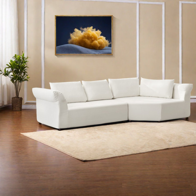 Canapé d'angle modulaire moderne, canapé quatre places en mousse beige, spacieux et incurvé pour la maison, Beige Linen