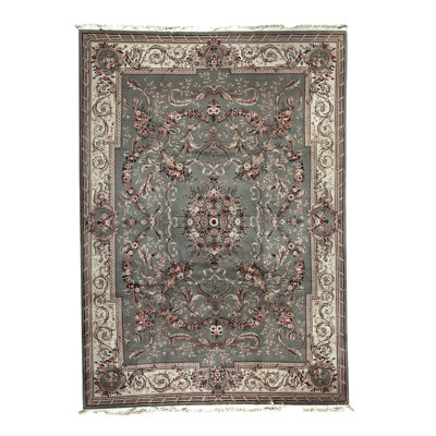Tapis vert clair et crème noué à la main de haute qualité