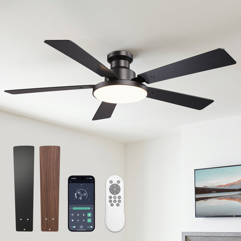 Ventilateur de plafond encastré intelligent 52 po avec télécommande et application VacZon, ventilateur de plafond à profil bas avec lumière à intensité variable de 3 tcc, moteur à courant continu silencieux, pales à double face