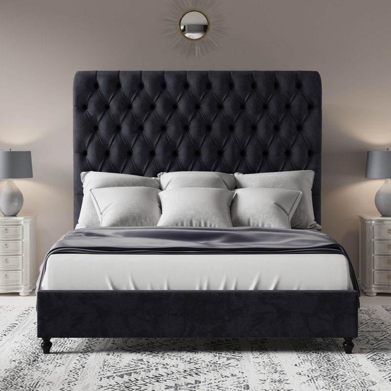 Jampier Upholstered Sleigh Bed, King, Black
