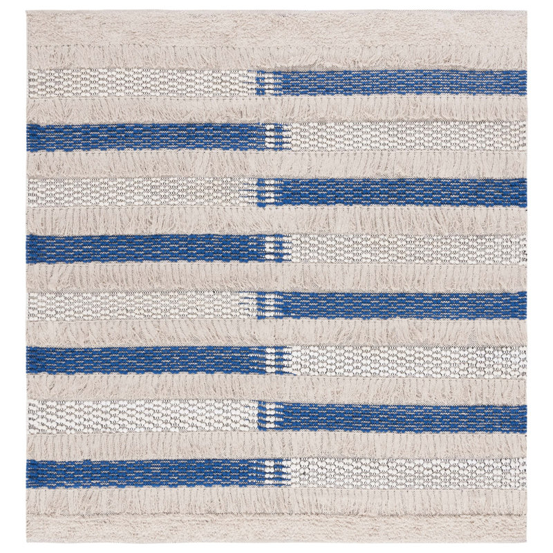 Stanwick Hand Woven Cotton Striped Rug, Square 6'