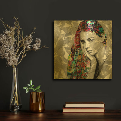 « Fortunate Girl » de DB Waterman, tableau mural en métal doré, 30,5 x 30,5 cm
