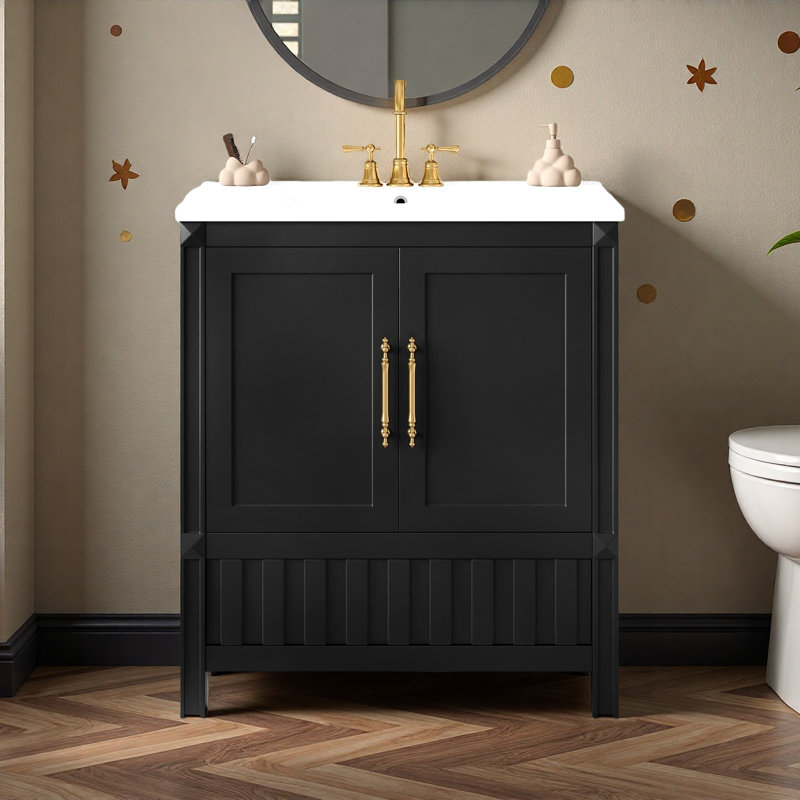 Meuble-lavabo multifonctionnel avec portes et tablettes de rangement de 30 po avec lavabo, Noir