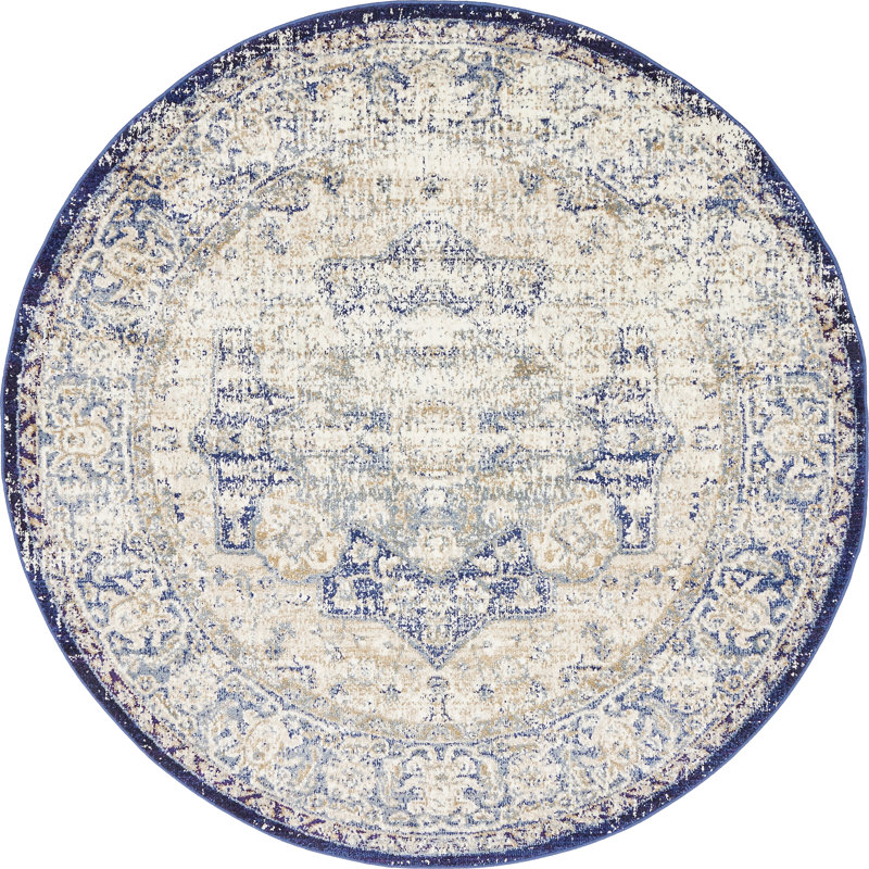 Tapis bleu / beige Mignonette, Ovale 5 pi x 5 pi 1 po