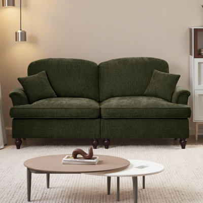 Mid Century Oversized 2-Seater Sofa Elegant Chenille Loveseat Couch with Removable Ruffled Skirts, Flared Arms & Spindle Legs, Convertible Dual-Style by Alcott Hill