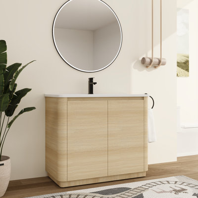 Single Bathroom Vanity Set With Ceramic Vanity Top, Freestanding Single Bathroom Vanity With Ceramic Sink