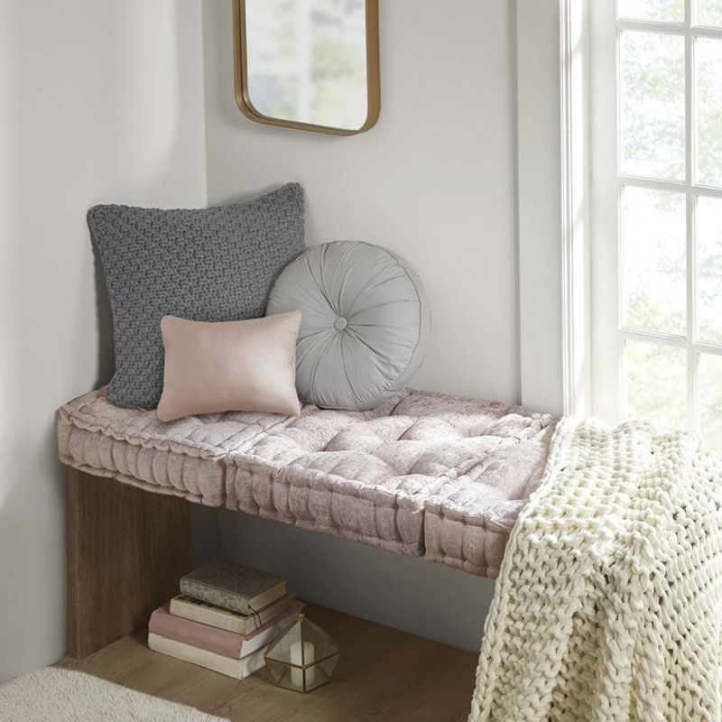 Coussin de sol carré en poly chenille rosé 20 po x 20 po, Rosé