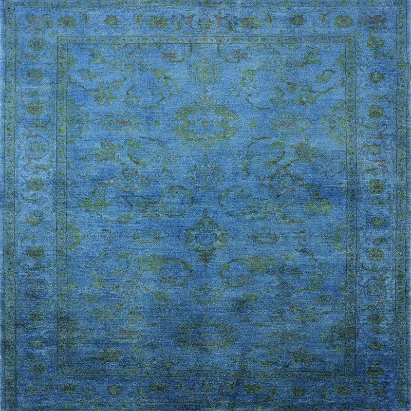 Tapis oriental bleu, Carré 7 pi