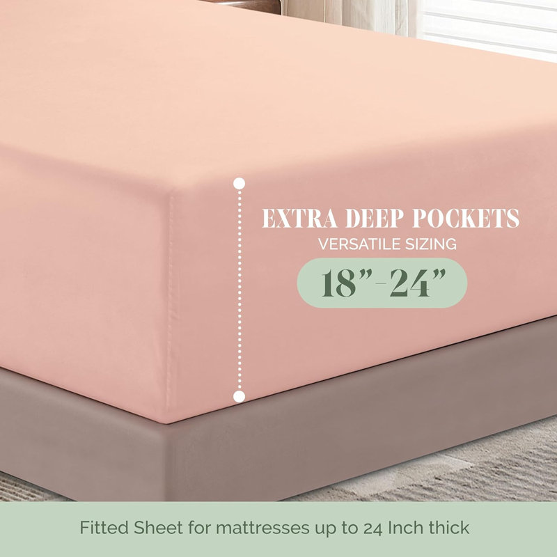 Elegant Comfort Luxury 1500 Premium Hotel Quality Microfiber 4-Piece Sheet Set - Soft, All Around Elastic 18-24 Inches Deep Fitted Sheet - Extra Deep Pocket Sheets
