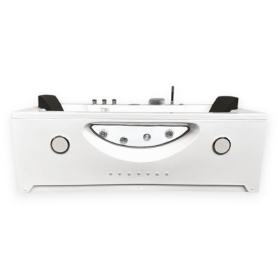 HARMONY 71" x 36" 2-Person White Whirlpool Bathtub with Dual Pump, Heater & Glass Front Panel