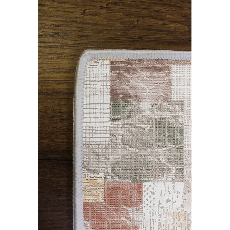 Stylish Polyester Area Rug, 4.6 x 7.2 Feet | 100% Antibacterial, Eco-Friendly, Non-Slip PVC Dot Underside | Machine Washable, 650 g/m² | Modern Beige, Claret Red, Green & Mink Design for Living Room & Bedroom