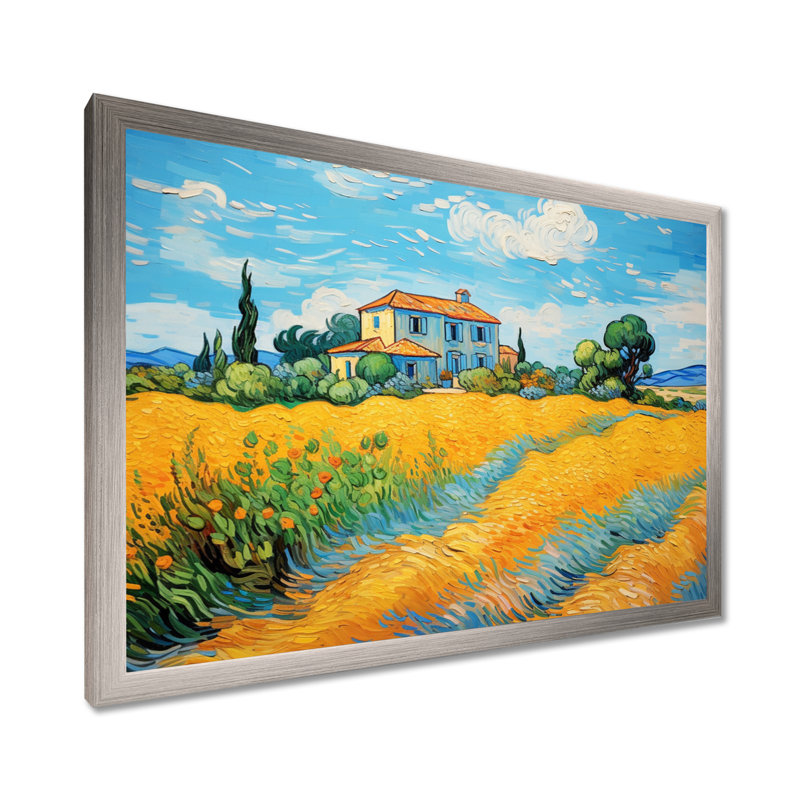 Vangogh, la maison jaune à Arles II, encadrée sur toile par Vincent Van Gogh, peinture, H 12 po x l 20 po x P 1 po