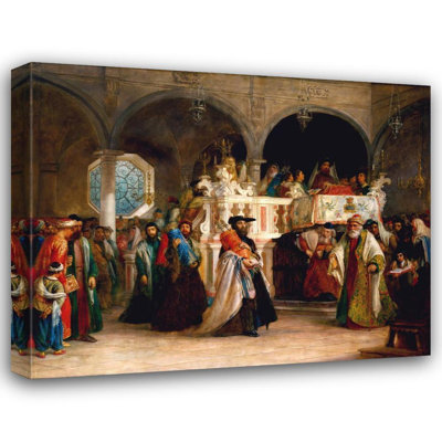 "La fête de la joie de la loi à la synagogue de Livourne, Italie" par Solomon Alexander Hart - Art sur toile tendue avec châssis