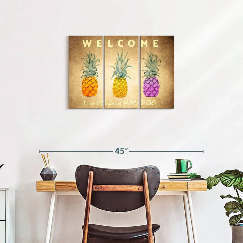 Ensemble 3 pièces paradis ananas sur toile, H 20 po x l 33 po x P 1,25 po