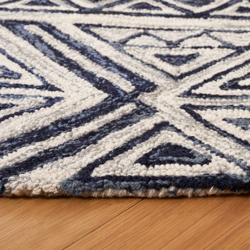 Tapis géométrique en laine et coton touffeté à la main Metro, Rond 6 pi