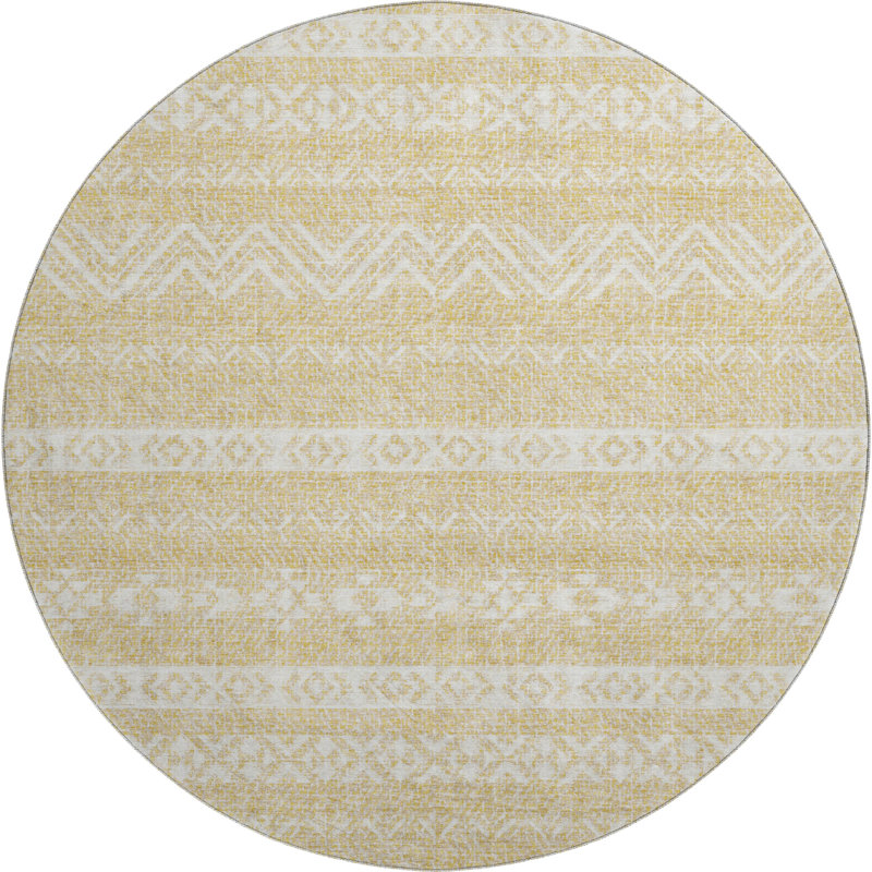 Premium Machine Washable Prisco Gold Rug, Round 8'