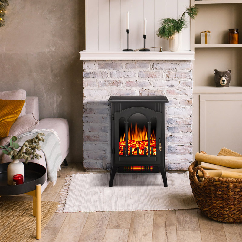 Winston Porter 17" Freestanding Fireplace Stove Heater With Realistic Flame For Home Office With Realistic Log Flame Effect, Adjustable Flame Effect/Brightness/Heating Mode, Overheating Safe Design