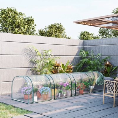 Outsunny Mini Greenhouse, Portable Tunnel Green House with Roll-Up Zippered Doors, UV Waterproof Cover, Steel Frame