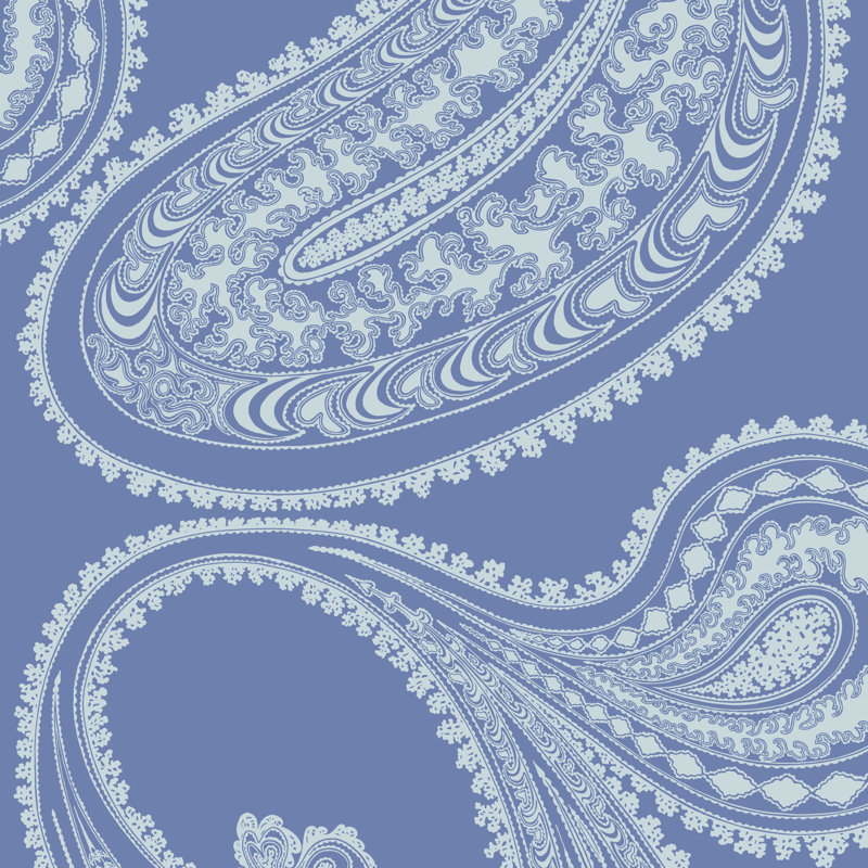 Icons Rajapur Flock Paisley Wallpaper Roll, Blue/White