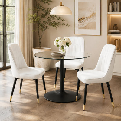 Tufted Upholstered Faux Leather Side Chair Dining chair (Set of 3)