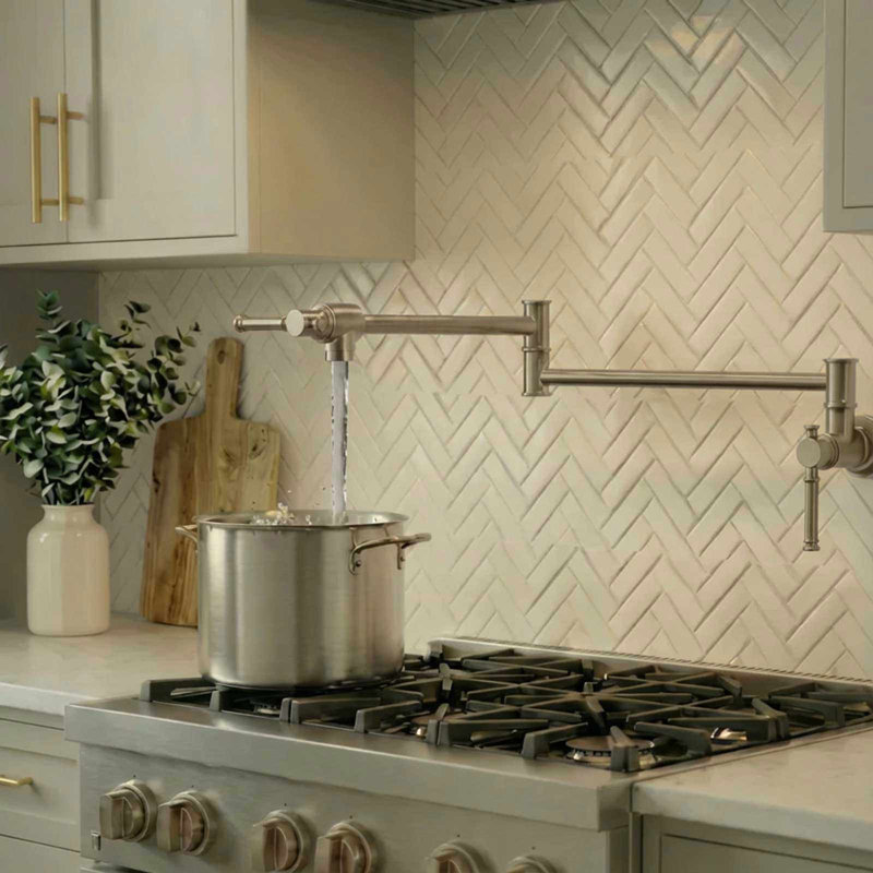 Robinet de cuisine mural moderne, Nickel brossé