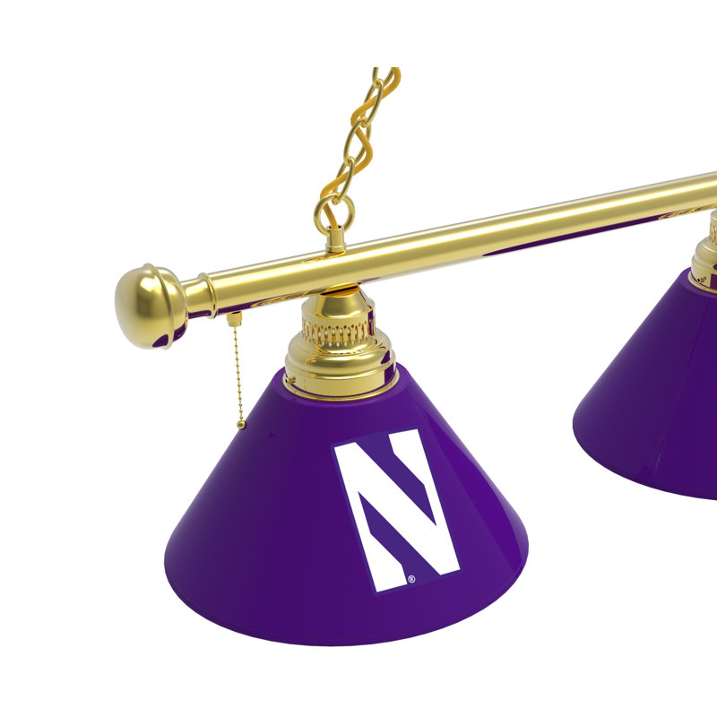 3 - Light Pool Table Lights Pendant, Brass, Northwestern Wildcats