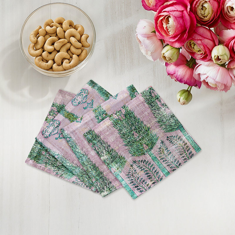 Square Napkins, Green Pink