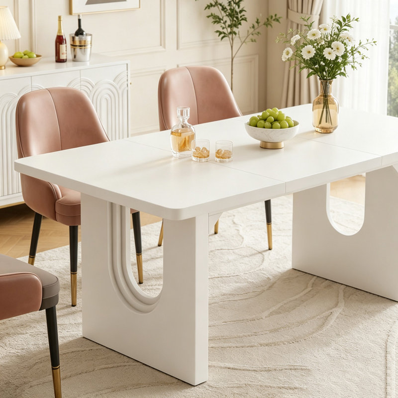 Modern Rectangular Dining Table with Pedestal Base, White
